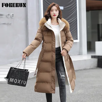 FORERUN לשעבר זמן חורף ' קט ומעיל גדול פרווה מעטה של נשים פרווה מוצק אלגנטי אופנה קוריאנית כותנה מרופד חם מעיל בועת